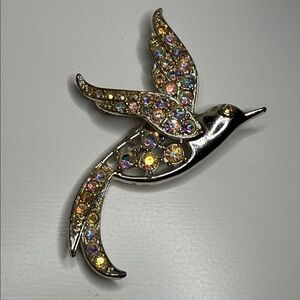 Vintage Aurora Borealis flying Bird Brooch pin MCM holiday amazing